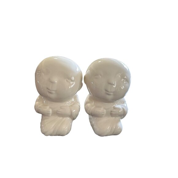 Ceramic Monk Buddhist Coin Banks 2Pc Decorative Figurines 6.5" Home Office Decor - Picture 1 of 7